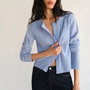 Reformation Hannah Crew Cardigan in Light Blue